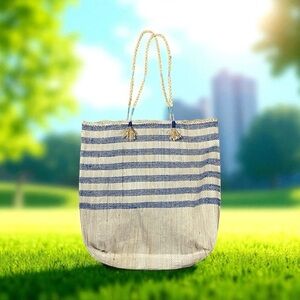 NEW EnShallah LARGE Blue Stripe Market / Beach Bag Tote Made in Morocco $158